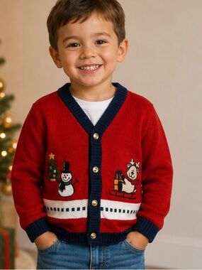 Baby Togs y2k size 4t Red Christmas Sweater Cardigan Snowman reindeer